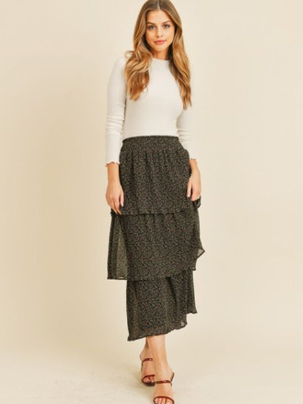🙌 2/$55 NWT Paper Crane Lucy Layered Floral Midi Skirt Size 1X Retail $69.00